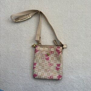 Coach Waverly Light Khaki Pink Butterfly Signature Swingpack Crossbody Bag